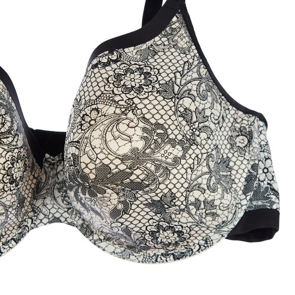 Cacique Lightly Lined Full Coverage T-Shirt Bra Black Lace Print Underwire 46DDD - Picture 2 of 9